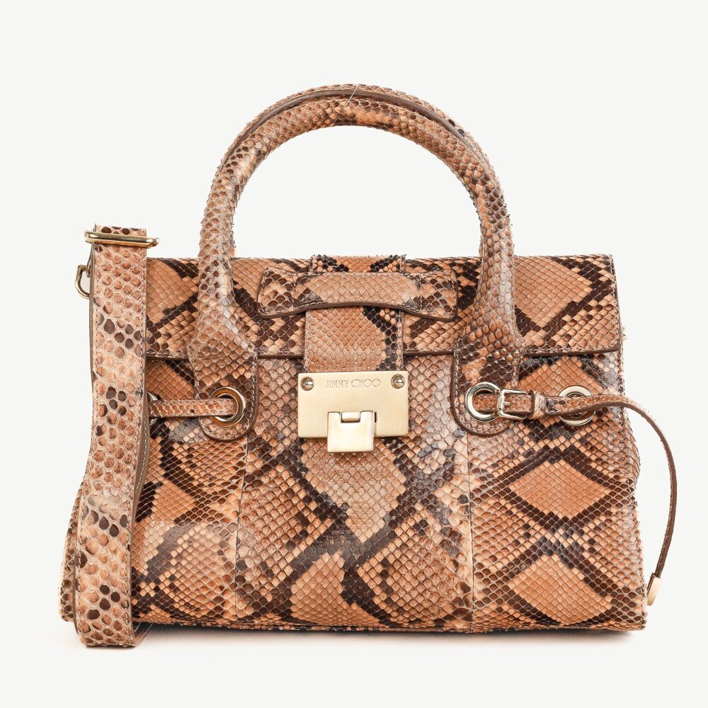Jimmy Choo Rosalie Tan Python Flap Satchel - image 1